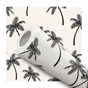 Imagem de Papel de Parede Adesivo Bege Preto Palmeiras Tropical Moderno Quarto S