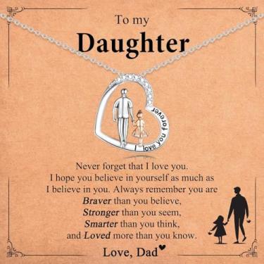 Imagem de Presentes de filha do pai, presentes de dia dos namorados para filhas, meninas, adolescentes, pingente de coração para minha filha, colar de papai, cesta de Páscoa de Natal, presentes de aniversário