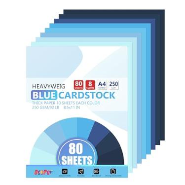 Imagem de OcePor 80 folhas de papel cartolina azul, papel colorido para impressora 21 x 28, estrutura grossa para fazer cartões, scrapbook, impressão de escritório, convites, certificados, artesanato faça você