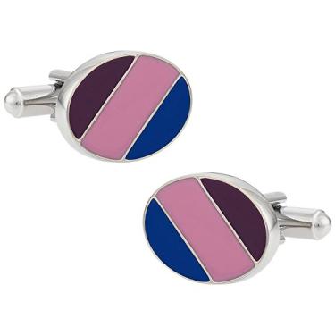 Imagem de Abotoaduras ovais azuis com caixa de apresentação Cuff-Daddy rosa esmaltado elegante