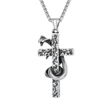 Imagem de FYNSBLE Colar de cruz masculino de aço de titânio King Cobra, pingente exclusivo de cobra, ouro, prata, pingente de cobra, grande crucifixo, joia de presente para homens, Metal, Sem Pedra Preciosa