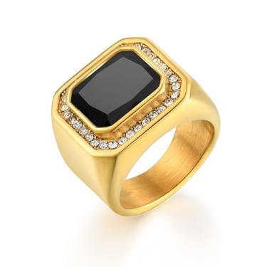 Imagem de Wisbal Anéis de pedra preciosa de aço inoxidável anel quadrado pedra ônix preta/anel de zircônia cúbica para homens declaração de casamento tamanho 7-13-, 11, pedra preciosa, Zircônia cúbica