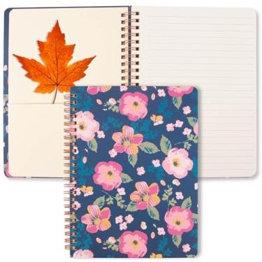 Imagem de ZenBeya Caderno espiral fofo, diário espiral de design floral estético para mulheres e meninas com bolso e páginas forradas, caderno de notas encadernado em arame para trabalho, escritório, escola,