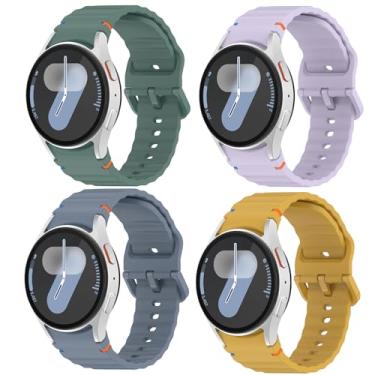 Imagem de Pulseira esportiva compatível com Samsung Galaxy Watch 7 de 40 mm e 44 mm, pulseira de silicone macio para Galaxy Watch FE de 40 mm/Galaxy Watch 6/6 Classic 5 4 de 40 mm e 44 mm (roxo + azul + amarelo