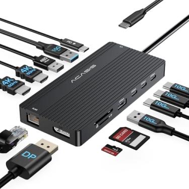 Imagem de Estação de ancoragem USB C, monitor duplo, hub USB C 14 em 1, adaptador com 2 HDMI + DP (4K60Hz), Ethernet, 3 USBC 10G, 100W PD, SD/TF, áudio, estação de ancoragem para laptop Dell/HP/Lenovo/ThinkPad