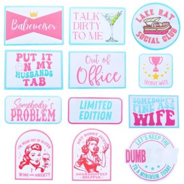 Imagem de 12 peças de adesivos de boné de caminhoneiro grande engraçado bar legal bebendo chapéus vintage aplique de bordado em massa rosa fofo feminino decorativo divertido lago marido aba esposa para meninas