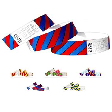 Imagem de Pulseiras feitas de Tyvek - Listradas - Pacote com 500 - Azul neon + Vermelho - Pulseiras Tyvek de 1,9 cm para eventos