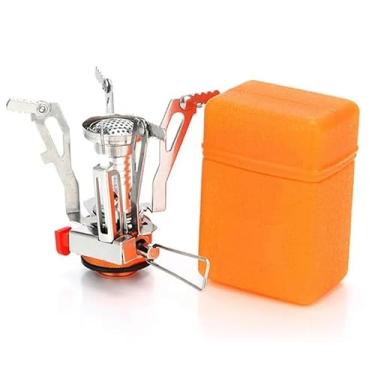 Imagem de LinaLife Fogão portátil de acampamento a gás ao ar livre queimador de butano e propano dobrável fogão a gás eletrônico para cozinhar, mini queimador, caminhadas, piquenique, panelas, caixa de