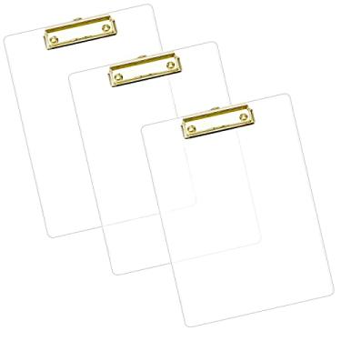 Imagem de Gardesk Pranchetas Transparentes De Acrílico Grosso Com Clipe Dourado, Pacote Com 3 Unidades, Pranchetas Duráveis E Elegantes Com Clipe De Perfil Baixo