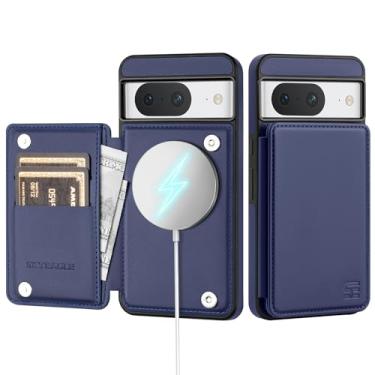 Imagem de SkyEagle Capa carteira para Google Pixel 8A com suporte para cartão compatível com suporte Magsafe com bloqueio de RFID, compartimentos para cartão de crédito, couro PU, homens e mulheres, capa de