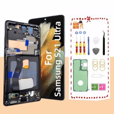 Imagem de Substituição de tela TFT para Samsung Galaxy S21 Ultra 5G para Samsung S21 Ultra LCD Touch Digitalizador com kit de ferramentas de moldura G998U G998A G998B Sem impressão digital preto (preto)