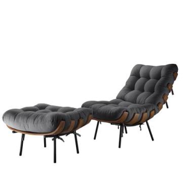 Imagem de Poltrona e Puff Costela Confort - Larflex, Linho Grafite