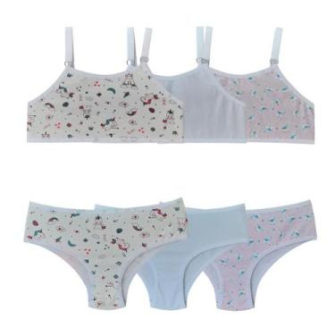 Imagem de Kit 3 Conjuntos Lingerie Infantil Calcinha e Top Algodão - OPTE, G, Li