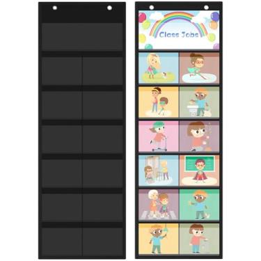 Imagem de Watersay Pacote com 2 gráficos de bolso para sala de aula 75 x 25 cm 12 + 1 bolsos organizador de arquivos de parede para cartões, fotos, tabela de comportamento educacional de gerenciamento de aula,