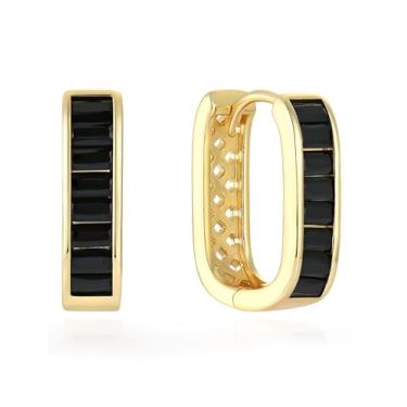 Imagem de Vesitim Brincos de argola de ouro Huggie hipoalergênicos, feminino, zircônia cúbica, joia presente, Cobre, Preto
