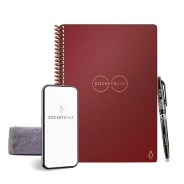 Imagem de Rocketbook Caderno reutilizável inteligente – Caderno ecológico Dot-Grid com 1 caneta Pilot Frixion e 1 pano de microfibra incluído – Capa de cor escarlate, tamanho executivo, Vermelho