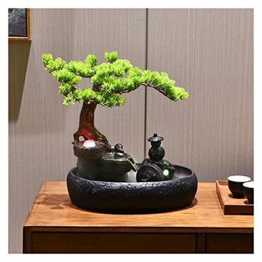 Imagem de Fonte de mesa de cerâmica fonte de mesa design de bonsai artificial recursos de água fonte relaxamento cachoeira enfeites de mesa para casa sala de estar decoração de escritório fonte interna (preto)