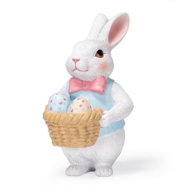Imagem de zimiliz 5.1” Cute Easter Bunny Figurines Spring for Home and Office Decor, Easter Rabbit Eggs Ornaments Decorations for Table Centerpiece, Easter Bunnies and Egg Statue Decor for Home (Hold The Egg)