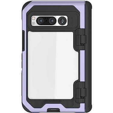 Imagem de Ghostek Capa dobrável fina Atomic Pixel transparente com amortecedor de metal de alumínio roxo proteção total da dobradiça capa premium resistente à prova de choque projetada para 2023 Google Pixel Fold (7,6 polegadas) (roxo)