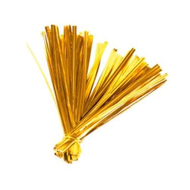 Imagem de Lacre Araminho Fitilho Fecho Metalizado 15cm Dourado 750un - Partypoin