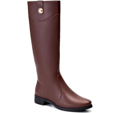 Imagem de Bota Feminina Lumiss Montaria Rasteira Cano Alto Bico Redondo marrom35