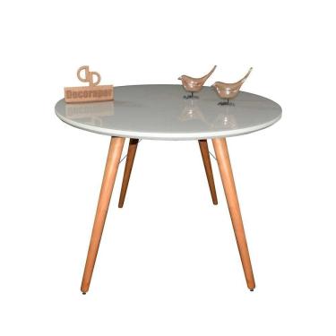 Imagem de Mesa Jantar Pés Palitos Tampo Redondo Vidro Laqueado 110cm Off White