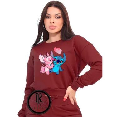 Imagem de Moletom Feminino Lilo e Stitch casal apaixonados Modelo Gola Careca Bl
