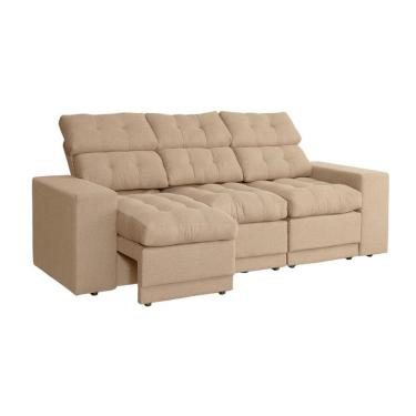 Imagem de Sofá 3 Lugares Retrátil e Reclinável Baden Linho Bege 230 cm