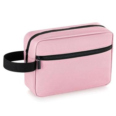 Imagem de Elviros Bolsa de Higiene Pessoal de Viagem para Homens e Mulheres, Kit Dopp Pendurado para Bolsa de Barbear e Presente de Acessórios Cosméticos para Homens ou Mulheres, rosa, Small, Oxford sólido
