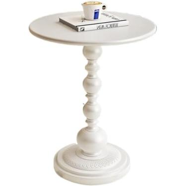 Imagem de Mesa lateral de metal vintage, mesa de centro redonda para pequenos espaços, mesa de coquetel de café, mesa de bebida para cabeceira ou sofá, mesa de canto decorativa, branca