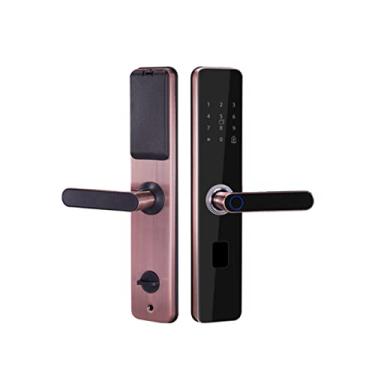 Imagem de Fechadura de porta eletrônica de impressão digital inteligente com impressão digital biométrica/cartão IC/senha/desbloqueio de chave/carga de emergência USB (cor: preto) (vermelho)