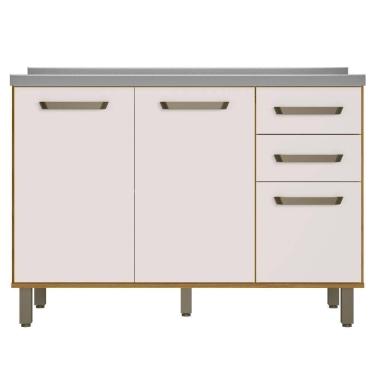 Imagem de Balcão Para Pia Criare 120 Cm 3 Portas Freijó Off White Poliman