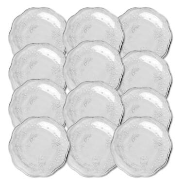 Imagem de Jogo 12 Prato De Sobremesa Vidro New Butterfly Borboletas Flores 20cm Lyor