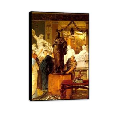 Imagem de Quadro preto Uma galeria de esculturas em Roma por Lawrence Alma Tadema Prints, reprodução de pintura a óleo, impressão giclée em tela, arte de parede pronta para pendurar para decoração de quarto de
