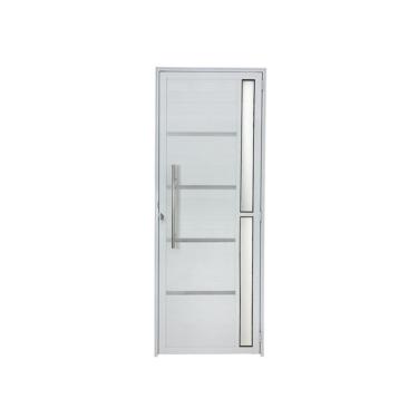 Imagem de Porta Lambril c/friso 2,10x80 lado ESQUERDO L-25 no alum. branco c/puxador redondo e vidro lateral
