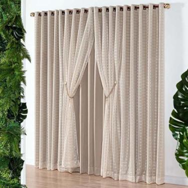 Imagem de Cortina Iris 2 Metros Semi Blackout Sala Quarto Varão - Bege - Casa Sh