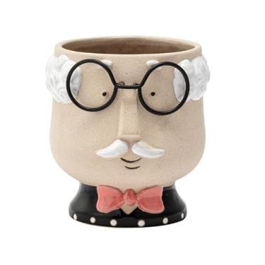 Imagem de Napco Imports Vaso de flores de ervas suculentas para ambientes internos e externos, 9 x 12 cm, cabeça de cerâmica com gravata borboleta