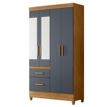 Imagem de Guarda Roupa Solteiro Madri 4 Portas Freijó Cinza com Espelho - Moval