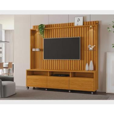 Imagem de Estante Home Ripado Para Tv Até 65 Polegadas -3 Gavetas e Nicho com Leds -Rodizio -Carmolar -naturale