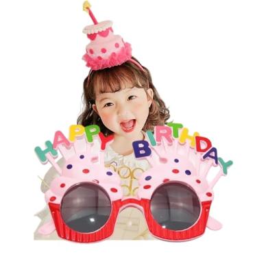 Imagem de AIEDE Birthday Party Novelty Sunglasses with Cake Hat, Pink and Red Cupcake Design, Happy Birthday Letter Decoration For Girls