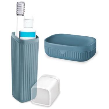 Imagem de Kit Viagem Estojo Escova Dental + Saboneteira C/Tampa (Azul)