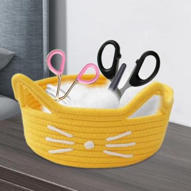 Imagem de Ｂｅｓｇａ Cesta de corda de algodão para gato, organizador de brinquedos, cesto decorativo leve, cesta de armazenamento de cosméticos para sala de desenho, amarelo