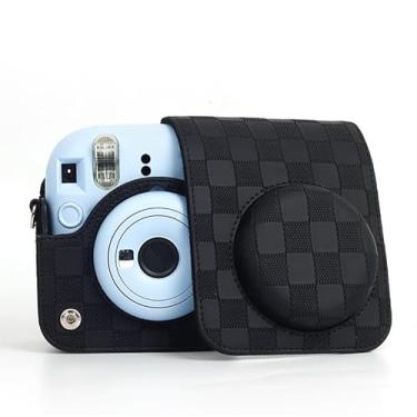 Imagem de Camera Case Compatible with Fujifilm Instax Mini 12 Instant Camera, Checkerboard Style Camera Carry Bag for Polaroid Instax Mini 12 with Strap - Black