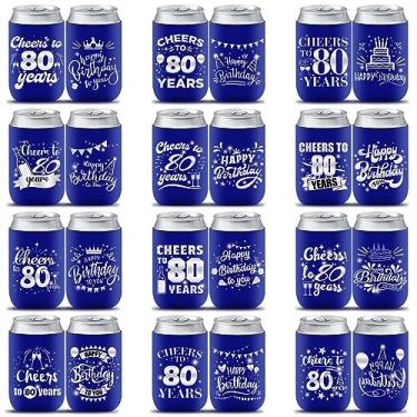 Imagem de Rumia Capas Térmicas Para Latas Azuis E Prateadas 80º Aniversário - 24 Lembrancinhas Festa Homens Mulheres Capa Copo Garrafa De Bebida