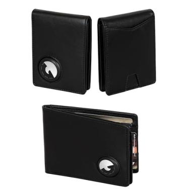 Imagem de Marc Peter Carteira Airtag – Carteira masculina minimalista de couro de flor integral com bloqueio de RFID, compartimento duplo para AirTag com 2 janelas para identidade de até 14 cartões e caixa de