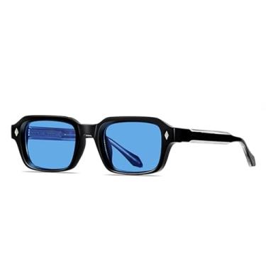 Imagem de Óculos de sol retrô retangular masculino luxuoso fashion feminino punk uv400 rebites (preto azul)