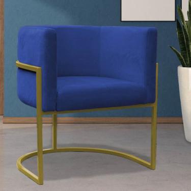 Imagem de Poltrona Decorat Carla Base Ferro Dourada Suede Azul Marinho - JMDECOR