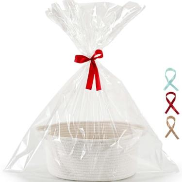 Imagem de Happyiren Cesta de presente pequena com saco de celofane para embrulho de presente e fitas, cestas de presente para Natal, Ação de Graças, aniversário, chá de bebê, sorteio de rebarba, - Recipiente