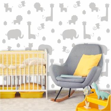 Imagem de Papel de Parede Safári Cinza e Branco - Inove Papéis deParede 