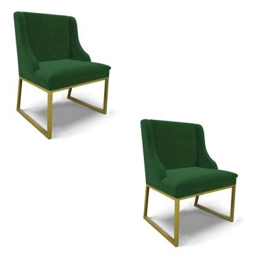 Imagem de Cadeira Sala De Jantar Industrial Dourado Kit 2 Liz Veludo Verde D03 - D`rossi